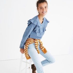 Madewell NWT Chambray Ruffle Yoke Blouse
